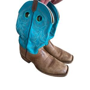 Nocona cowboy boots men’s size 10 D brown blue leather square toe western rodeo